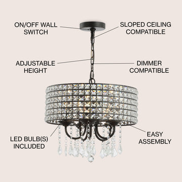 Reese 17" Metal/Crystal Adjustable LED Drop Chandelier - JONATHAN Y